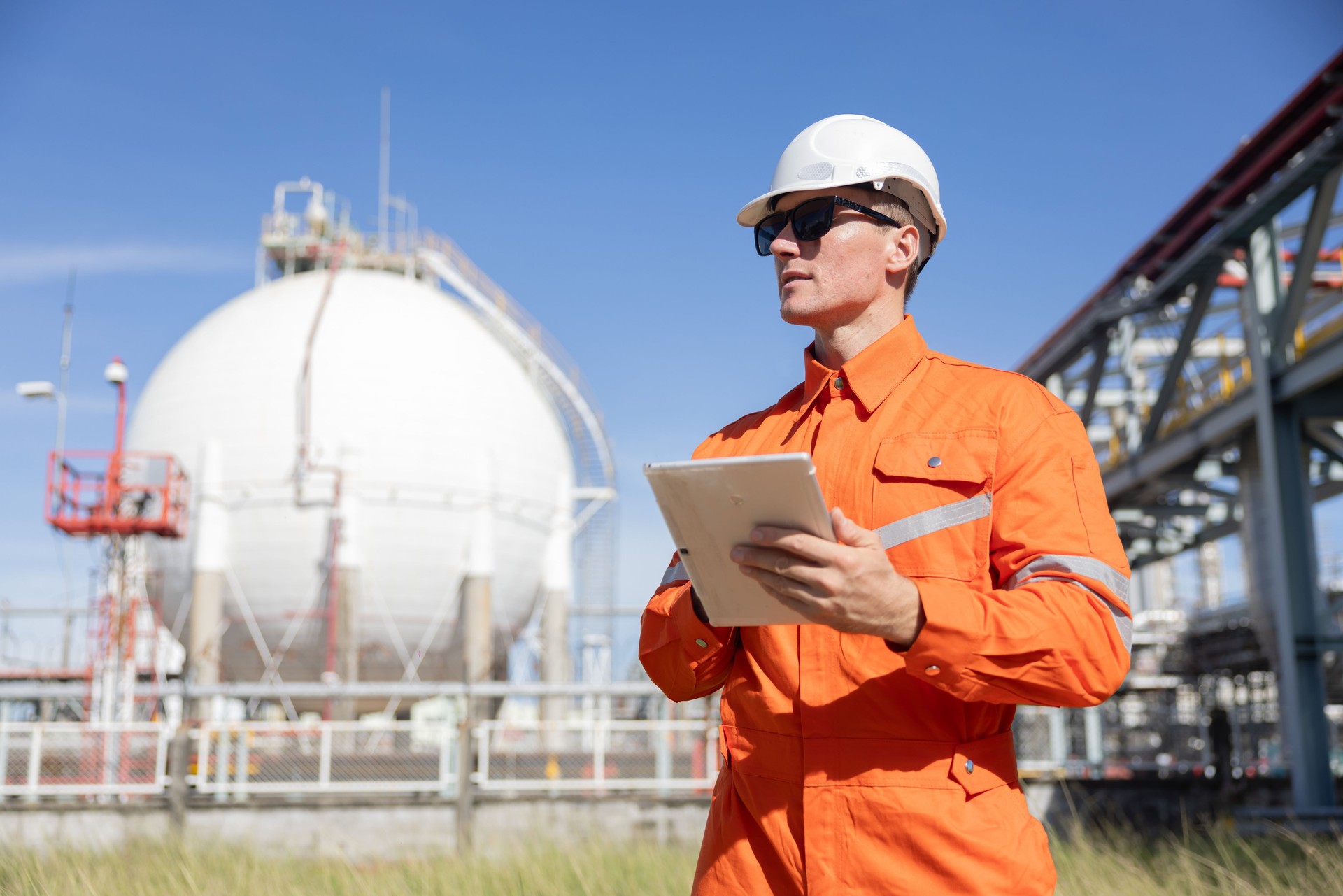 Petroleum engineer working at oil refinery site